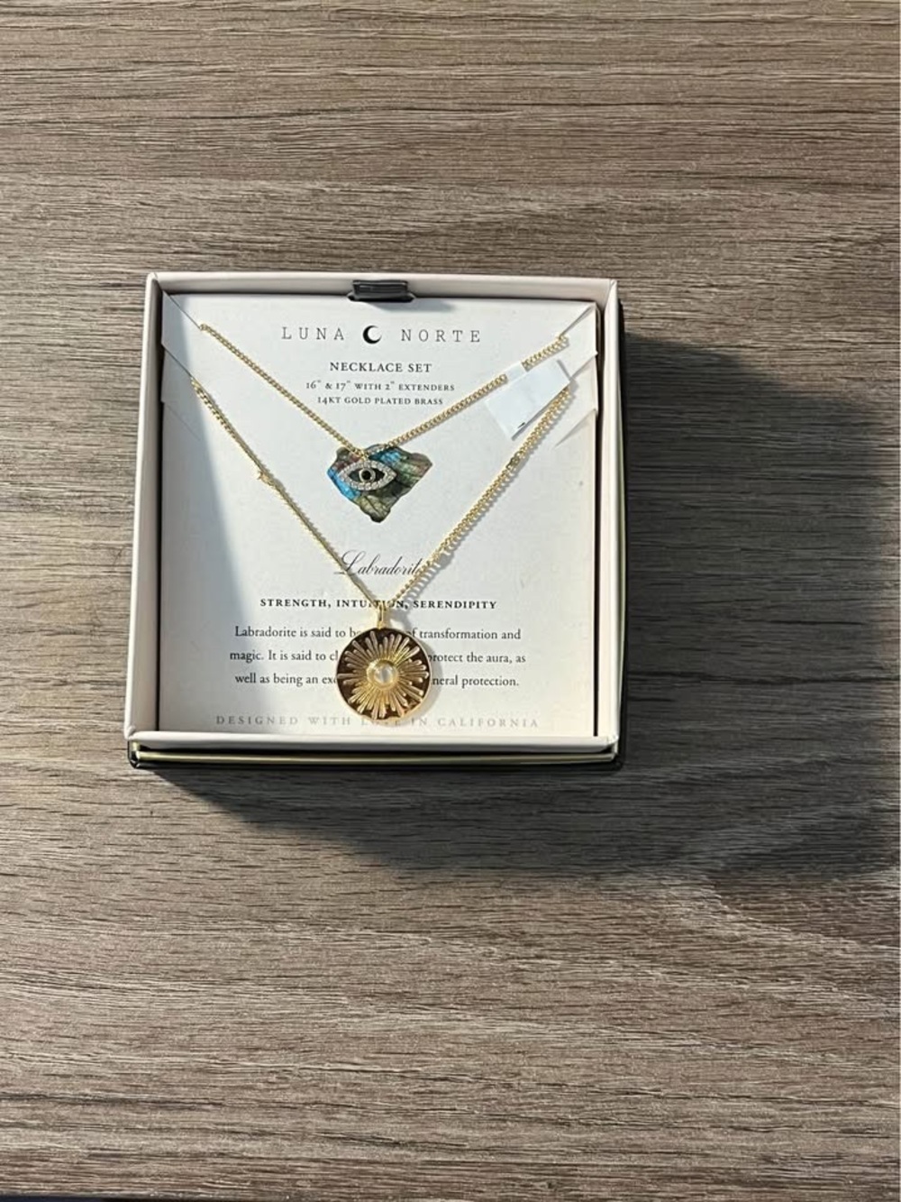 Luna Norte Gold Plated Double Necklace Set with Blue Eye and Sun Pendants